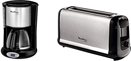 Moulinex FG362810 Cafetière Filtre Principio Programmable 10-15 Tasses Verseuse Verre Anti-Goutte Subito inox Grille pain 1 longue fente toaster Thermostat 7 positions Décongelation