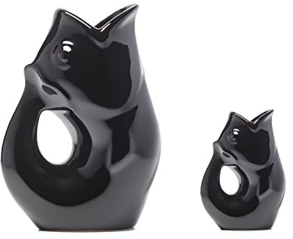 Gurgle Pot Fischkrug – Schwarz, 2er-Set, französisches Design, großer Krug 1,2 l mit passendem Milchkännchen, das perfekte Geschirr für drinnen und draußen.