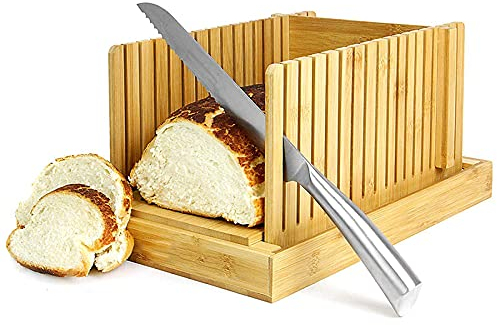 Valink Trancheuse à pain en bambou pour pain fait maison, planche à découper en bois avec support pour crumble, pour pain fait maison, réglable, pliable, compact