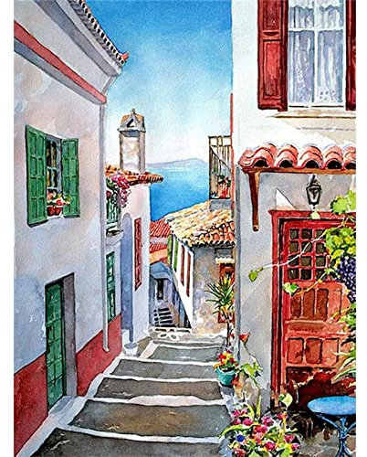 Zdklfm69 Malen nach Zahlen Ölgemälde nach Zahlen Blumen Alley DIY Kits Für Auf Leinwand Zeichnen Ölbild Ausmalen Nach Zahlen Dekoration 40x50cm