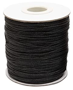 Realm Waxed Cord Cotton - Bracelets, Necklaces, Jewellery Thread, Shamballa Macrame (1mm Black - 5m)