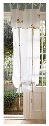 Dressing Home Tenda finestra con Mantovana in Cotone Stile Shabby Chic , Tendina Corta per Finestra Provenzale Vintage (60x140, Bianco / Celeste)
