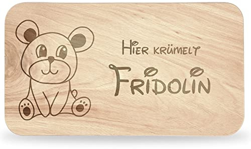 Frühstücksbrettchen Kinder - tolles Frühstücksbrettchen Holz mit Bär | Personalisieren, personalisierte Geschenke Kinder, Schneidebrett mit Gravur, Geschenk zur Taufe/Einschulung