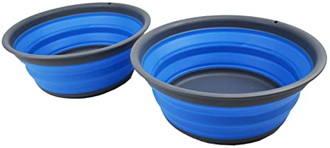 SAMMART 7.5L Collapsible Tub - Foldable Dish Tub - Portable Washing Basin - Space Saving Plastic Washtub (Grey/Blue (Set of 2))