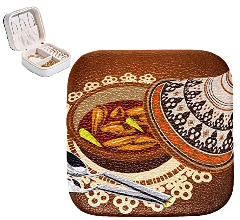 RODAILYCAY Organizador de joyas con cremallera para mujeres y niñas, caja de joyería portátil para anillos, pulseras, collares, aretes, tajine de pollo servido con olla de aceitunas