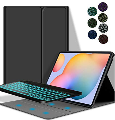 YGoal Teclado Funda para Lenovo Tab M10 3rd Gen, [QWERTY Inglés Layout] 7 Colors Backlit PU Cuero Funda con Desmontable Wireless Teclado para Lenovo Tab M10 3 10.1 2022, Negro