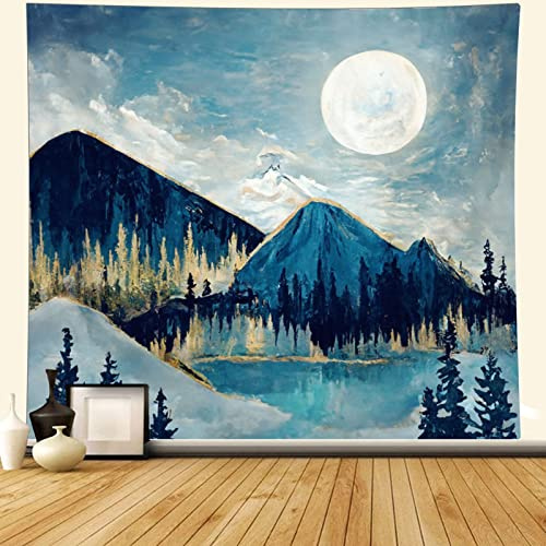 YISUMEI Berg Wald Forest Wandteppich Baum Mond Natur Tapisserie Wandbehang für Schlafzimmer Ästhetisches Wohnzimmer College Wohnheim Wanddekoration(L/150x200cm)