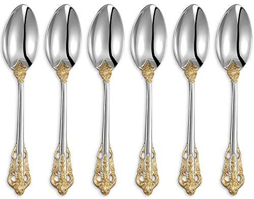 KEAWELL Luxurious 5.1-Inch Espresso Spoons Set - 6 Pieces - Mini Coffee Spoon, 18/10 Stainless Steel - Gorgeous Design with Exceptional Mirror Polished Finish (Gold Accent)