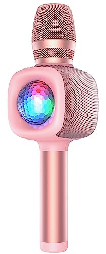bopmen Karaoke Wireless Microphones,Bluetooth Microphone Karaoke for Singing, 4 in 1 Portable Karaoke Mic Speaker with Disco Ball LED Lights, for Home KTV Party,Singing/Birthday Party(Rose gold)