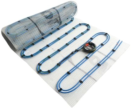 Dünnbett Warmwasser Elektro Fußbodenheizung HoWaTech Hybrid Komplett Set 2,5-20m² Doppelrohr Heizmatte 80/135 W/m² inkl. Anschlussverteiler und Montagematerial, Heizfläche:5.00m²