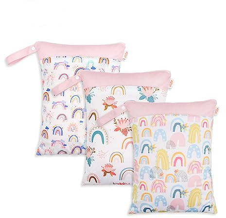 Daysskk 3 stück Nassbeutel Kindergarten Mädchen Windeltasche Wetbag Wasserdicht mit Reißverschluss Wäschebeutel für Kita Schwimmen Reisen 30 * 40 cm