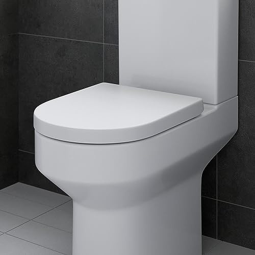 Bathroom Toilet WC Seat Soft Close D Shape Top Fix Hinges White Gloss Modern