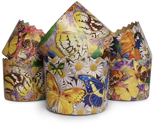 LOVARE Panettone-Papierform Kulich Form Schmetterling – 12 Stück, H 9 cm x 4,11 Zoll B (9 cm x 11 cm) – Runde Mehrfarbige Osterbrot-Backformen aus Papier – Wegwerfbar