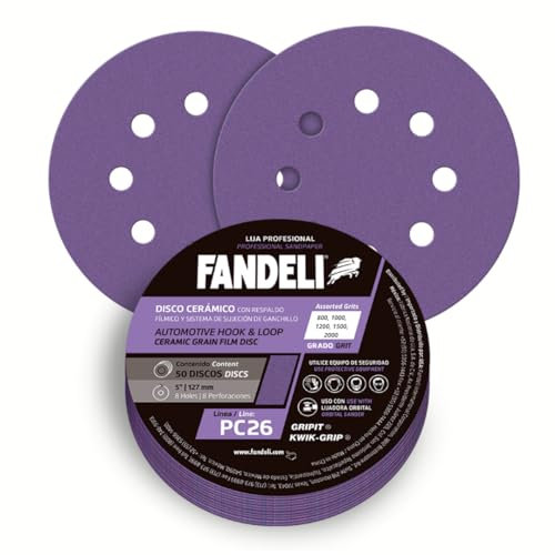 Fandeli | Disques de Ponçage (Disques de Ponçage | Différents Grains 800, 1000, 1200, 1500, 2000 | 50 Disques de 5 avec 8 Trous)