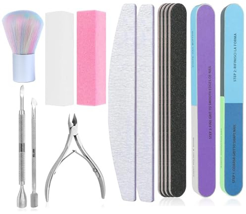 TONOKAILS Nail Care Tool Kit, 14 Pcs Nail File Set Buffer Block Sponge Polished, Cuticle Nipper and Pusher for Dead Skin Nail Brush Nail Tools Nail Trimming Manicure Tools