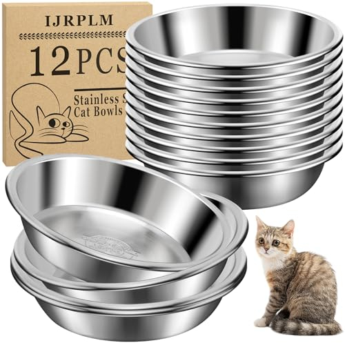 12 Stück Edelstahl-Katzennäpfe flach Katzenfutterschalen