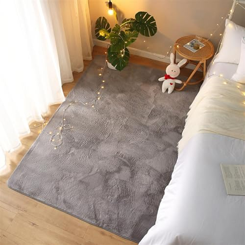 ZWPILY Hochflor Teppich Wohnzimmer Kinderzimmer Flauschig Fellteppich Kunstfell Fellimitat Plüsch Bettvorleger Einfarbig, Waschbar rutschfest, Modern Kunstfell Carpet,Grau,120x170 cm