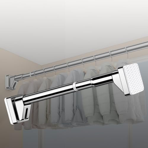 Schrankrohr Wand-Teleskopstange für Kleiderschrank, Hängende Garderobenstange Der Fenstervorhangstange Des Edelstahls, Längenverstellbare Spannstangen ( Color : Stainless steel , Size : 0.5m - 0.8m )