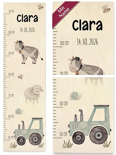 Messlatte - Bauernhof mit Tieren Traktor Name und Datum Geschenk Landwirtschaft Bauern Kinder - 50-110 cm - Holz - kind traktoren