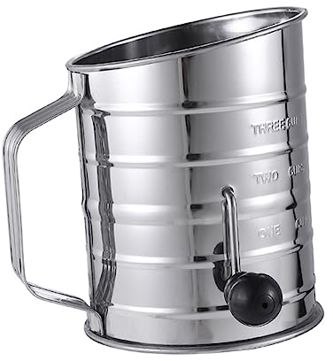 Garneck Rotary Hand Crank Flour Sieve Cup Stainless Steel Baking Tool Kitchen Flour Sifter for Fine Mesh Strainer for Baking Einkorn Purpose