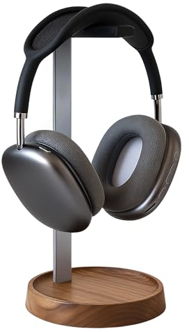 muso wood Walnut Headphone Stand, Universal Headset Stand with Storage Base, Wood Desktop Headphone Holder for Gaming Headset and Music Headset