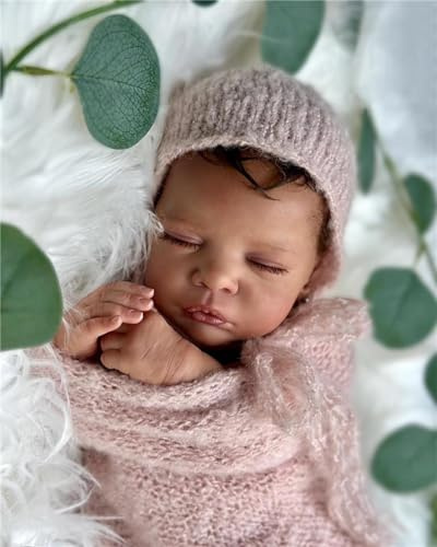 Anano Afro-Karibbeanische Reborn Baby Mit Echten Adern, 48cm Schwarze Lebensechte Babypuppen, Puppen mit dunkler Hautfarbe Reborn Newborn Baby Puppe, Reborn Toddler