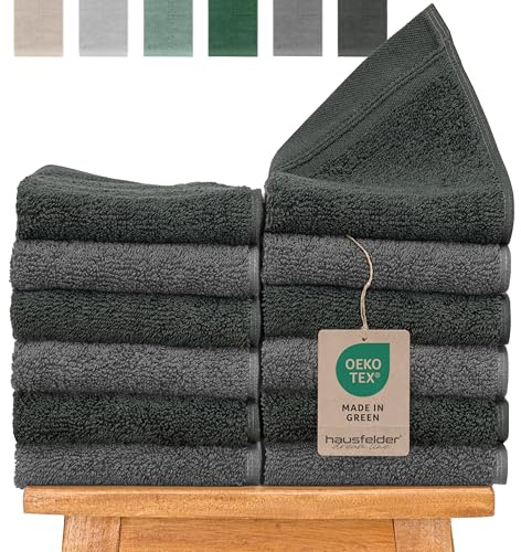 Hausfelder Gästehandtücher Farbmix 12er Set, 50x30cm, Anthrazit | 100% Baumwolle Oeko-TEX Zertifiziert, Handtücher klein, weich, saugstark, Farbe: Anthrazit/Grau