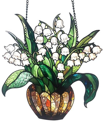 Decoración de ventana de lirio de los valles, de ventana, planta de maceta artificial, decoración de pared, con cadena, placa de flores, decoración de ventana de flores