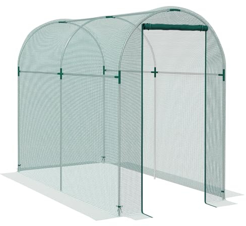 Outsunny Fruit Cage Bird Netting, Heavy Duty Fruit and Vegetable Protection Tent with Zipped Door, Anti Bird, Insects, Small Animals, 1.2 x 2.4 x 1.9m, Green