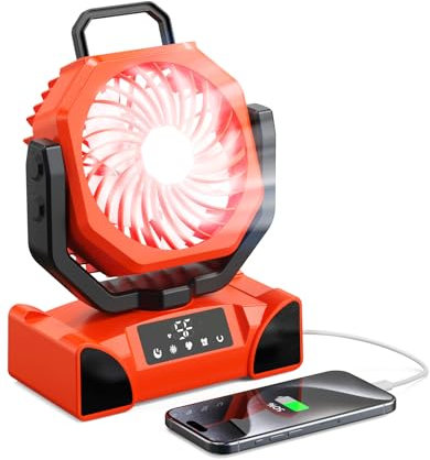 Richday Ventilatore da Campeggio Ricaricabile 20000mAh con USB Luce LED, Timer, Telecomando, Oscillazione Automatica, fino a 69h, Ventilatore Portatile per Esterni, Tenda, Spiaggia, Ufficio, Pesca