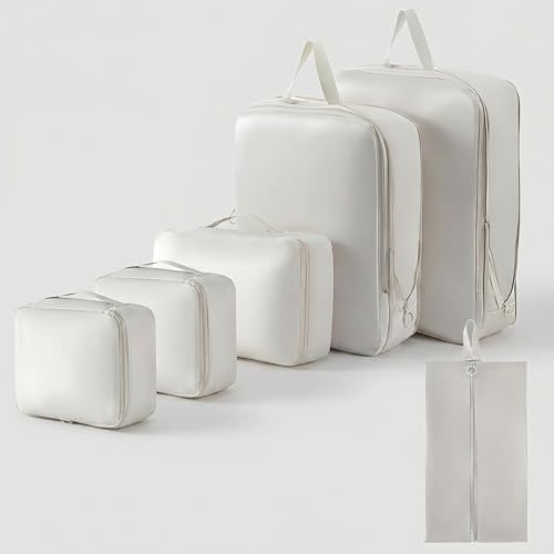 6 st. resväskearrangör-set, packningskuber, ryggsäckskuber, bagagearrangör, packväskor, set för organisering, resväskor, kläder, skor, researrangör, förvaring, klädväskor, tvättpåse (6 stilar)