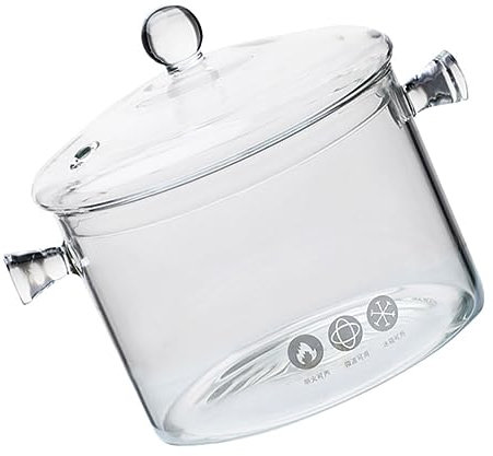 KICHOUSE Olla De Vidrio Para Cocinar Con Tapa 1500ml Borosilicato Resistente Al Calor Para Estufa Hogar Uso Diario