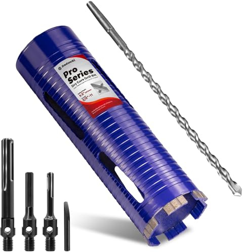 DaduoRi 7,6 cm Pro Dry Kernbohrer mit Zentrierbohrer und 3 Adaptern (SDS Plus/SDS Max/1/2 Sechskant), aufgerüstete geschweißte Klingenkernbohrer für Beton mit Bewehrung, Mauerwerk, Ziegel, Mörtel