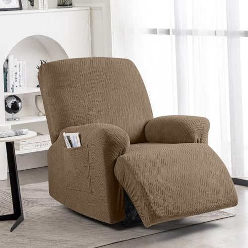 KinCam Stretch sesselschoner mit armlehne, ohrensessel überzu, sesselschoner für relaxsessel und Fernsehsessel, weich waschbar Sofa bezug für Kinder, Hund und Haustieres (1-Sitzer, Hellbraun)
