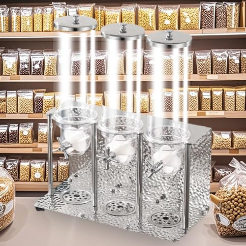 Müslispender Für Die Arbeitsplatte, 10,5-Liter-cereal Container Für Die Speisekammer, Dreifach-Vorratsbehälter Für Trockene Lebensmittel Für Nüsse, Getreide, Reis, Snacks, Haferflocken(Silver)