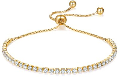 MINDDHA Cubic Zirconia Tennis Bracelet – Elegant Tennis Bracelet for Women, Thin, Dainty, Stackable, 2mm Width, Gold Color, Adjustable Slider 6-9 Inch