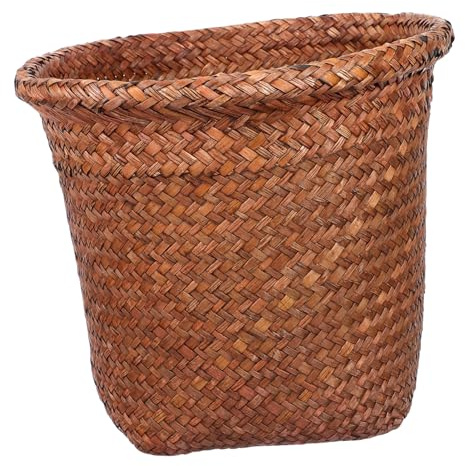 Cabilock 1Pc Retro Straw Woven Wastebasket Stylish Rubbish Container for Home Office and More Decorative Waste Holder for Sundries and Waste Paper Storage