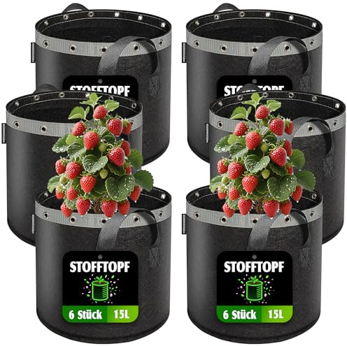 EZ4GROW Lot de 6 sacs de plantation de 15 l - Pot en tissu de 15 l - Sacs de plantation pour une croissance saine des plantes - Sacs de jardin durables et réutilisables pour cultiver des légumes, des
