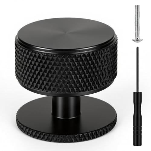 woeaozy 10 Pack Knurled Cabinet Knobs, 1 Black Door Knobs, 25 mm Matte Black Cupboard Knobs with Screwdriver Tool, Solid Cupboard Handles for Dresser, Wardrobe, Chest of Drawers, Furniture