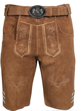 ALL THE GOOD Trachtenlederhose Herren kurz Bayerische Tracht Oktoberfest Lederhose mit Gürtel aus Orignal Leder Gr. 46-62 MGKH00