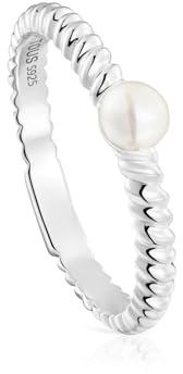 TOUS Anillo para Mujer de Plata de Primera Ley y Perla Cultivada de Agua Dulce, Colección Motivos