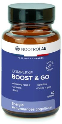 Complexe Boost & Go – Ginseng Rouge, Acérola Vitamine C, Kola, Spiruline & Gelée Royale – Énergie & Performances Cognitives – 60 Gélules – Nootrolab