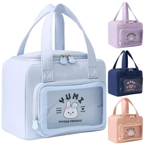 Tcdwla Lunchtasche Damen,8L Lunch Bag,Mini Kühltasche Klein(Hellblau) | Großer Kapazität, Lunchtasche mit Externen Transparenten Taschen für Tischgeschirr, Snacks,für Kinder Picknicks,Arbeit,Schule