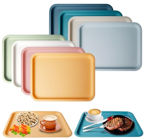 8 Stücke Kunststofftablett Serviertablett, Serviertablett Kunststoff, Tablett Kunststoff Rechteckig, Tablett Plastik, Tabletts Aus Rechteckig, Für Café Bar Partys Küchen (8 Farben)