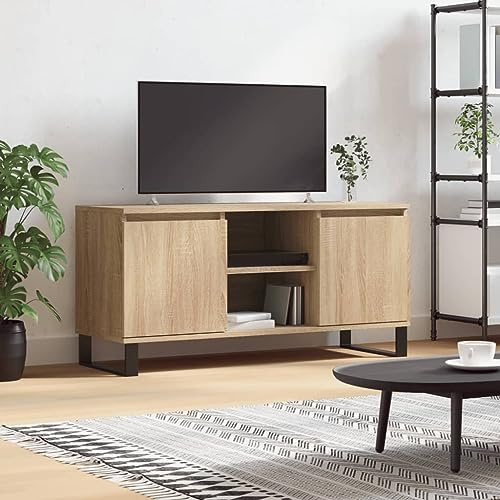 Qnhdfrt TV Sideboard Sonoma Eiche 104 x 35 x 50 cm Lowboard aus Holzwerkstoff mit Eisenbeinen Modernes Design Robuste Fernsehkommode für Wohnzimmer Schlafzimmer und Flur