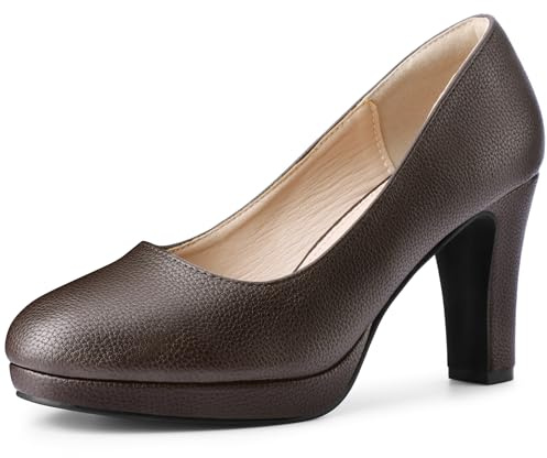 Allegra K Women Faux Leather Round Toe Chunky Heel Platform Slip On Pumps