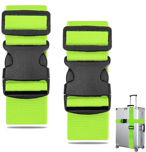 2 Stück Koffergurt, Kofferband Gurt, Kofferbänder, Kofferband Auffällig, für Koffer, Reisezubehör Luggage Strap Zum Sicheren Verschließen(Grün)