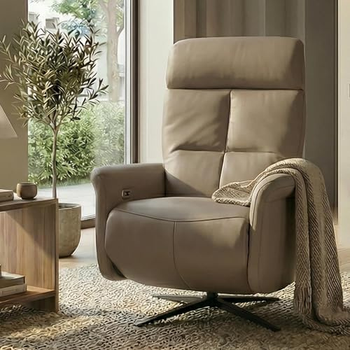 Mendler Relaxsessel HWC-L10 elektrisch verstellbar Voll-Leder - Taupe | TV-Sessel, Liegesessel, Liegefunktion, drehbar