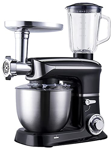 Robot pâtissier 5L - Robot de cuisine électrique multifonction avec mélangeur à pâte, hachoir à viande, presse-agrumes, pétrin, batteur à œufs et plus encore