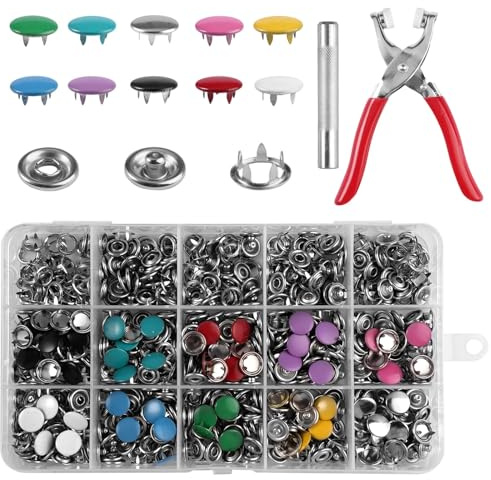 200 Sets Press Studs Snap Fasteners 9.5 mm Snap Button Fastener Kit | Poppers Fasteners with Pliers No Sewing Studs for Clothing Hollow and Solid Snap Fasteners for DIY Clothes Bags (10 Colors)